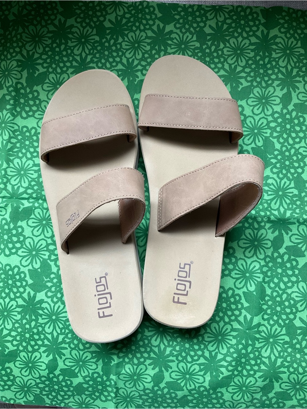 Flojos Double Strap Tan Slide Sandals for Women (10)